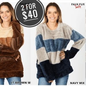 PLUS TEDDY BEARFUR PULLOVER SWEATER TOP W/ POCKETS